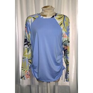 Hurley Womens XXL Blue Tropical Floral Raglan Long Sleeve Rash Guard UPF 50+